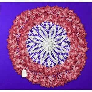 Hand Crochet Vintage Style Table Top Doily Pinks White 3D Detail
